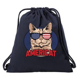 Cat US Flag Sunglasses Americat Cool 4th Of July Cat Drawstring Bag