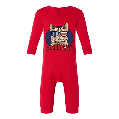 Cat US Flag Sunglasses Americat Cool 4th Of July Cat Infant Fleece One Piece