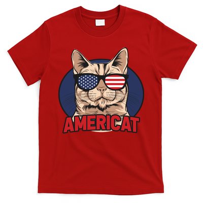 Cat US Flag Sunglasses Americat Cool 4th Of July Cat T-Shirt