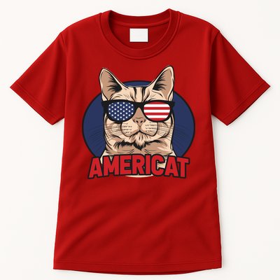 Cat US Flag Sunglasses Americat Cool 4th Of July Cat Tall T-Shirt