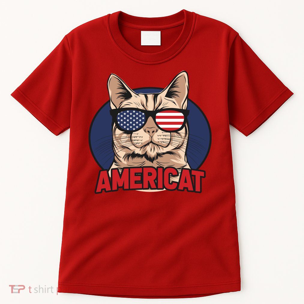 Cat US Flag Sunglasses Americat Cool 4th Of July Cat Tall T-Shirt