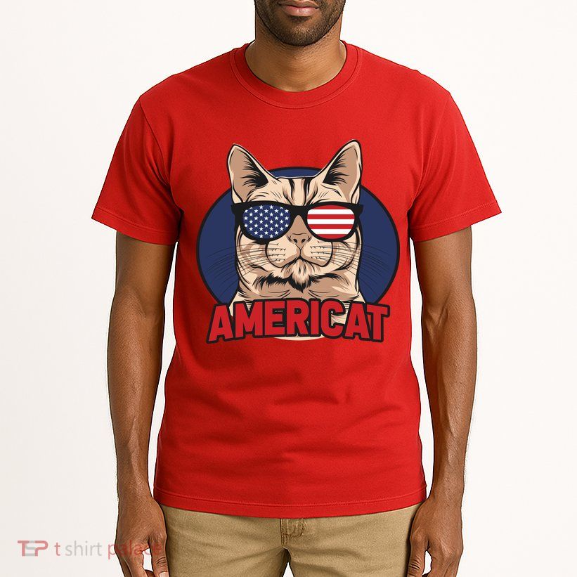 Cat US Flag Sunglasses Americat Cool 4th Of July Cat Tall T-Shirt