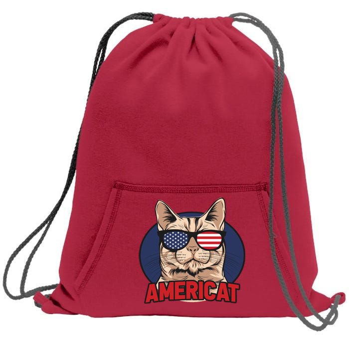 Cat US Flag Sunglasses Americat Cool 4th Of July Cat Sweatshirt Cinch Pack Bag