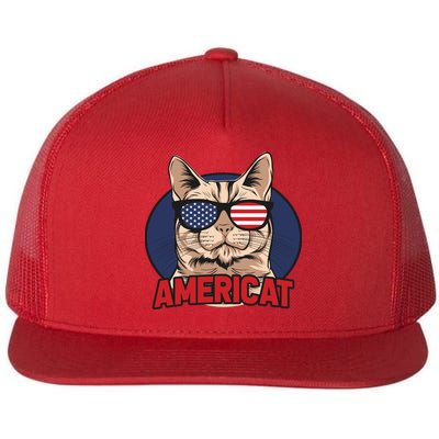 Cat US Flag Sunglasses Americat Cool 4th Of July Cat Flatbill Hat