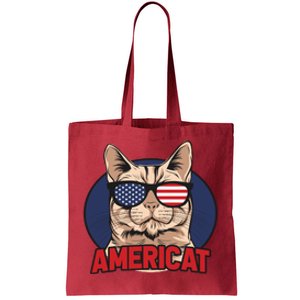 Cat US Flag Sunglasses Americat Cool 4th Of July Cat Tote Bag