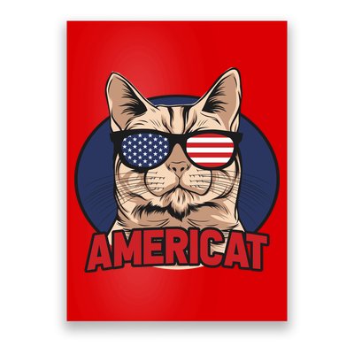 Cat US Flag Sunglasses Americat Cool 4th Of July Cat Poster