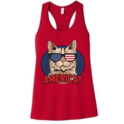 Cat US Flag Sunglasses Americat Cool 4th Of July Cat Womens Tank Top