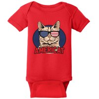 Cat US Flag Sunglasses Americat Cool 4th Of July Cat Baby Bodysuit