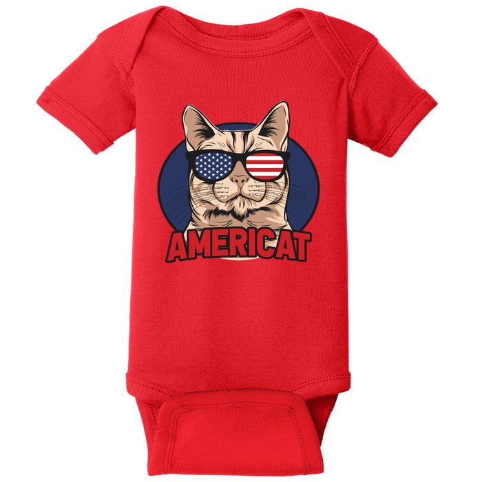 Cat US Flag Sunglasses Americat Cool 4th Of July Cat Baby Bodysuit