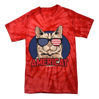 Cat US Flag Sunglasses Americat Cool 4th Of July Cat Tie-Dye T-Shirt
