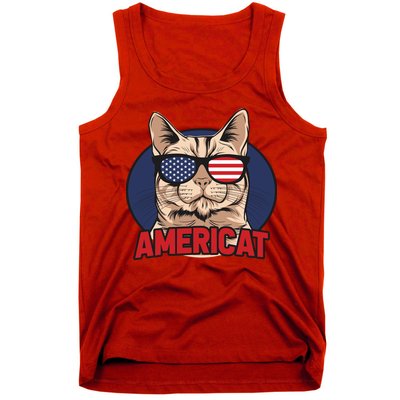 Cat US Flag Sunglasses Americat Cool 4th Of July Cat Tank Top