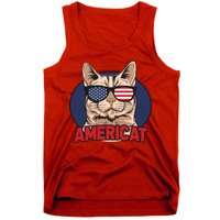 Cat US Flag Sunglasses Americat Cool 4th Of July Cat Tank Top