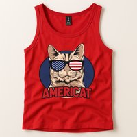Cat US Flag Sunglasses Americat Cool 4th Of July Cat Tank Top