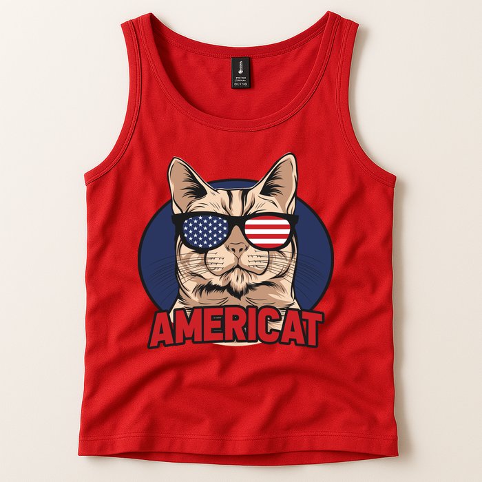 Cat US Flag Sunglasses Americat Cool 4th Of July Cat Tank Top