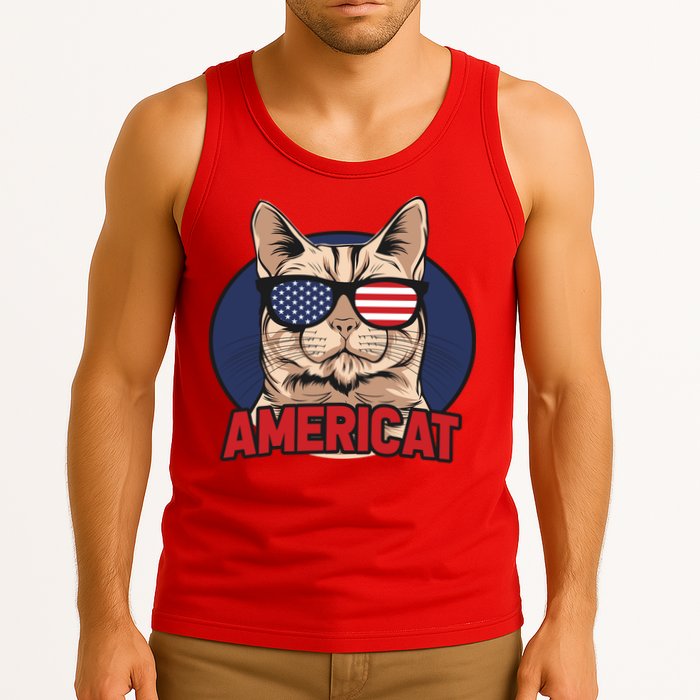 Cat US Flag Sunglasses Americat Cool 4th Of July Cat Tank Top