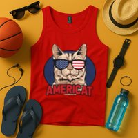 Cat US Flag Sunglasses Americat Cool 4th Of July Cat Tank Top