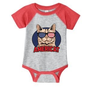 Cat US Flag Sunglasses Americat Cool 4th Of July Cat Infant Baby Jersey Bodysuit