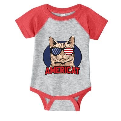 Cat US Flag Sunglasses Americat Cool 4th Of July Cat Infant Baby Jersey Bodysuit