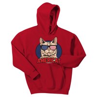 Cat US Flag Sunglasses Americat Cool 4th Of July Cat Kids Hoodie