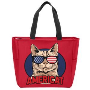 Cat US Flag Sunglasses Americat Cool 4th Of July Cat Zip Tote Bag