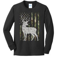 Camo Usa Flag Deer Elk Buck Camoflage Hunting Hunter Gift Kids Long Sleeve Shirt