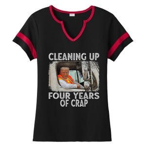 Cleaning Up Four Years Of Crap Funny Trump Ladies Halftime Notch Neck Tee