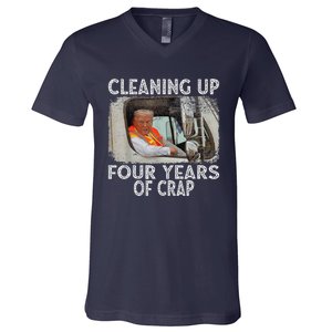 Cleaning Up Four Years Of Crap Funny Trump V-Neck T-Shirt