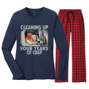 Cleaning Up Four Years Of Crap Funny Trump Women's Long Sleeve Flannel Pajama Set 