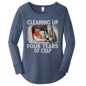 Cleaning Up Four Years Of Crap Funny Trump Women's Perfect Tri Tunic Long Sleeve Shirt