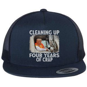 Cleaning Up Four Years Of Crap Funny Trump Flat Bill Trucker Hat