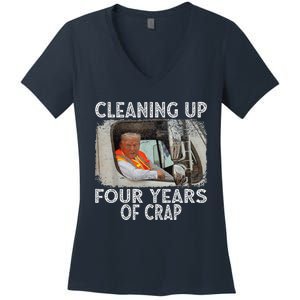 Cleaning Up Four Years Of Crap Funny Trump Women's V-Neck T-Shirt