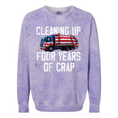 Cleaning Up Four Years Of Crap Funny Trump Garbage Colorblast Crewneck Sweatshirt