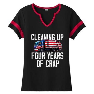 Cleaning Up Four Years Of Crap Funny Trump Garbage Ladies Halftime Notch Neck Tee