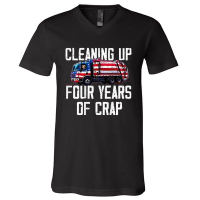 Cleaning Up Four Years Of Crap Funny Trump Garbage V-Neck T-Shirt