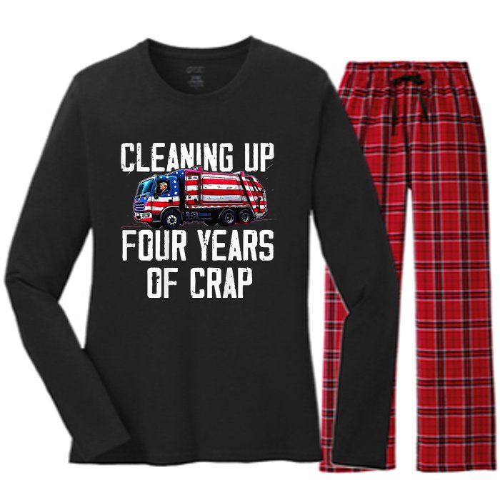 Cleaning Up Four Years Of Crap Funny Trump Garbage Women's Long Sleeve Flannel Pajama Set 