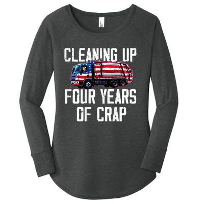 Cleaning Up Four Years Of Crap Funny Trump Garbage Women's Perfect Tri Tunic Long Sleeve Shirt