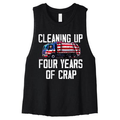 Cleaning Up Four Years Of Crap Funny Trump Garbage Women's Racerback Cropped Tank