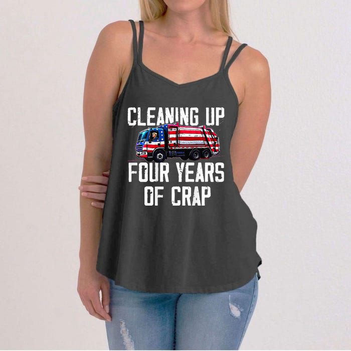 Cleaning Up Four Years Of Crap Funny Trump Garbage Women's Strappy Tank