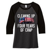 Cleaning Up Four Years Of Crap Funny Trump Garbage Women's Tri-Blend 3/4-Sleeve Raglan Shirt