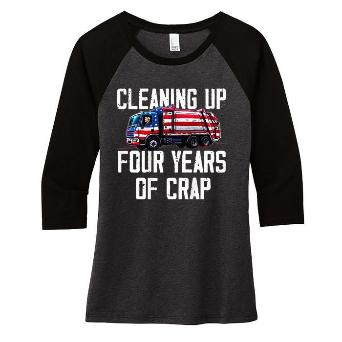 Cleaning Up Four Years Of Crap Funny Trump Garbage Women's Tri-Blend 3/4-Sleeve Raglan Shirt