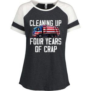 Cleaning Up Four Years Of Crap Funny Trump Garbage Enza Ladies Jersey Colorblock Tee