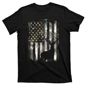 Camo Us Flag Deer Elk Buck Camoflage Hunting Hunter Dad Gift Short Sleeve T-Shirt