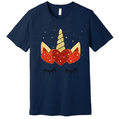 Cute Unicorn Face Valentine's Day Heart For Women Premium T-Shirt