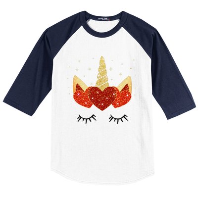 Cute Unicorn Face Valentine's Day Heart For Women Baseball Sleeve Shirt