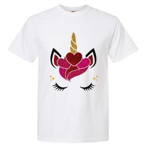 Cute Unicorn Face Valentine's Day Hearts Gift For Girl Kis Garment-Dyed Heavyweight T-Shirt