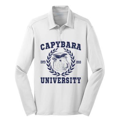 Capybara University Funny Capybara Meme Lover Silk Touch Performance Long Sleeve Polo