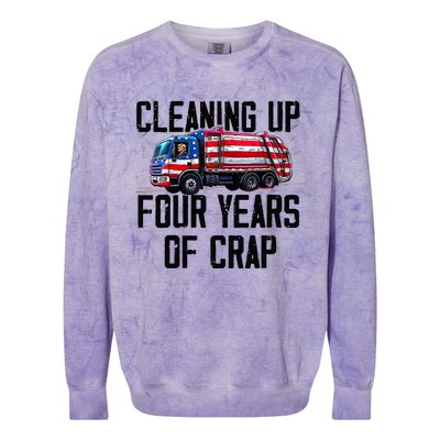 Cleaning Up Four Years Of Crap Funny Trump Garbage Truck Colorblast Crewneck Sweatshirt