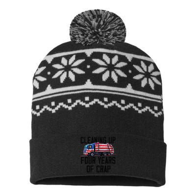 Cleaning Up Four Years Of Crap Funny Trump Garbage Truck USA-Made Snowflake Beanie