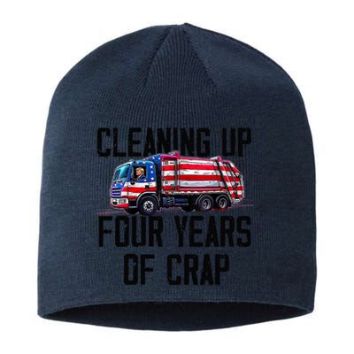 Cleaning Up Four Years Of Crap Funny Trump Garbage Truck Sustainable Beanie