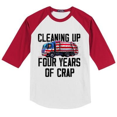 Cleaning Up Four Years Of Crap Funny Trump Garbage Truck Kids Colorblock Raglan Jersey